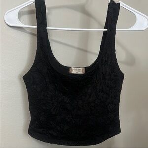 Altar’d State Black Floral Lace Fitted Crop Tank Top
